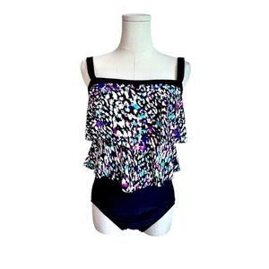 Rose Marie Reid NWT Colorful Ruffled One Piece Swimsuit‎ Removable Straps Size 8